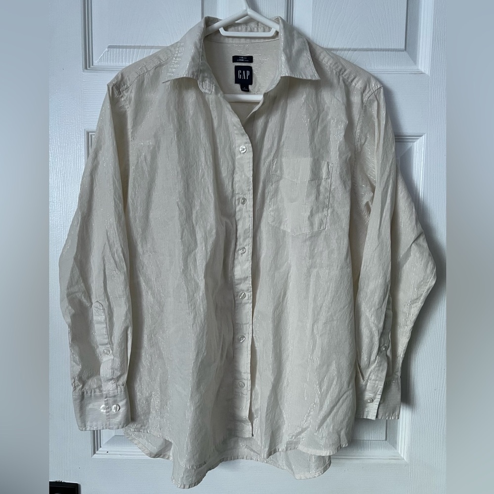 GAP • The BIG Shirt Birch silver pinstripes metallic New Year’s party oversized